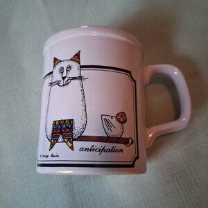 Marge Levine signed 1970s Art Cat & Mouse Coffee Mug "Anticipation" Japan.